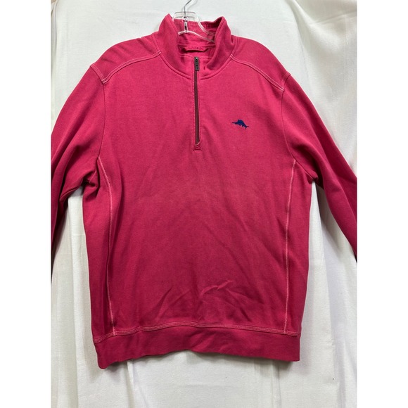 Tommy Bahama Men's 1/4 Zip Pullover Sweatshirt coral Pink size Large Cotton Logo - Picture 11 of 12